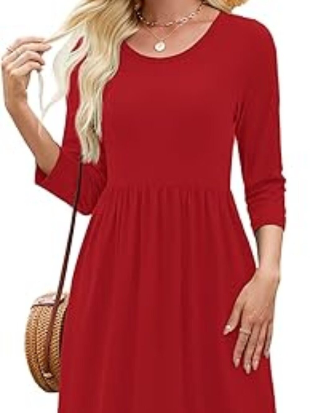 Women's 3/4 Sleeve Dress A Line red medium